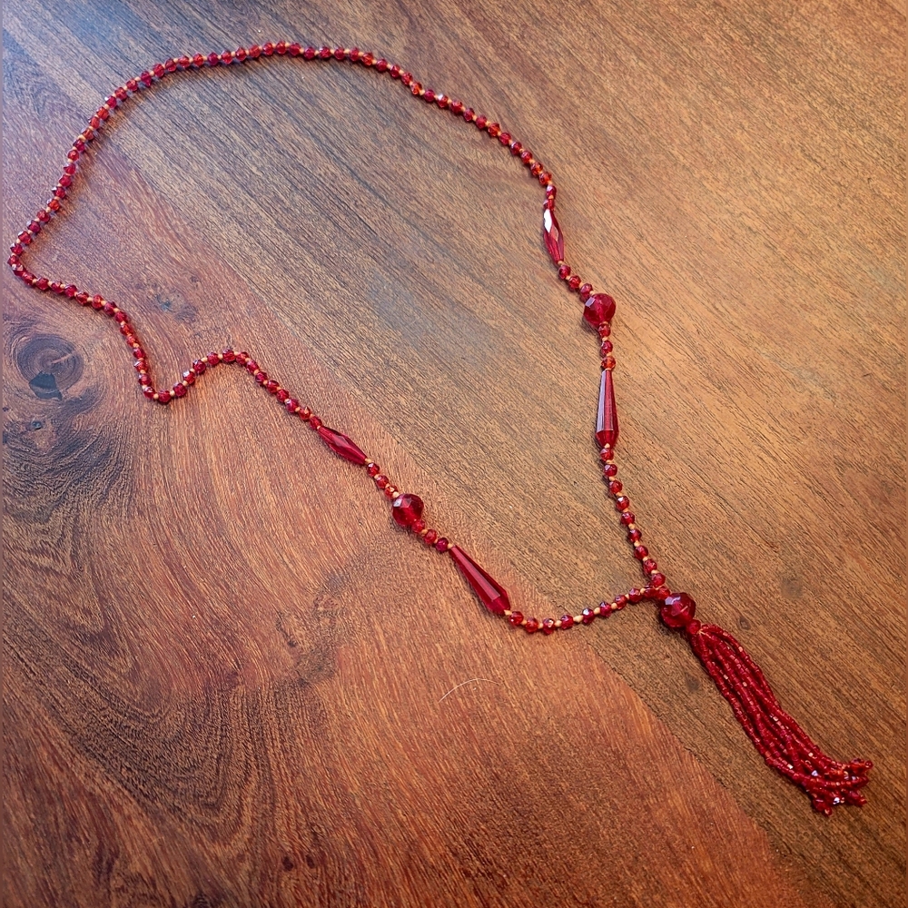 Late 1920s/Early 1930s Ruby Red Glass Flapper Necklace